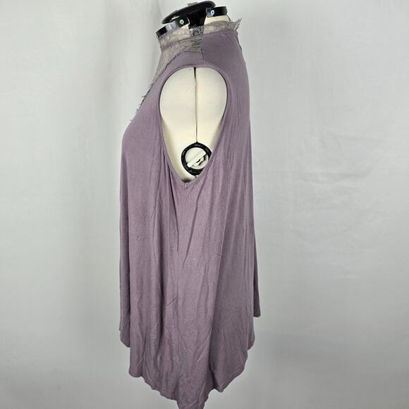 Paper + Tee Sleeveless Blouse Women's 2X Purple Lace V Neck Trim Ruffles Buttons - Picture 14 of 16